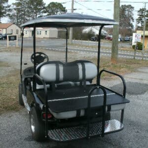 Customized golf cart with premium wheels and accessories by Flamingo Custom Carts in Atlanta.