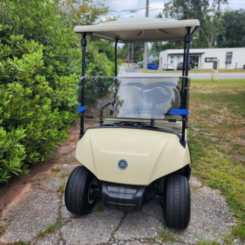 2019 Yamaha Drive2 golf cart with windshield and beige body