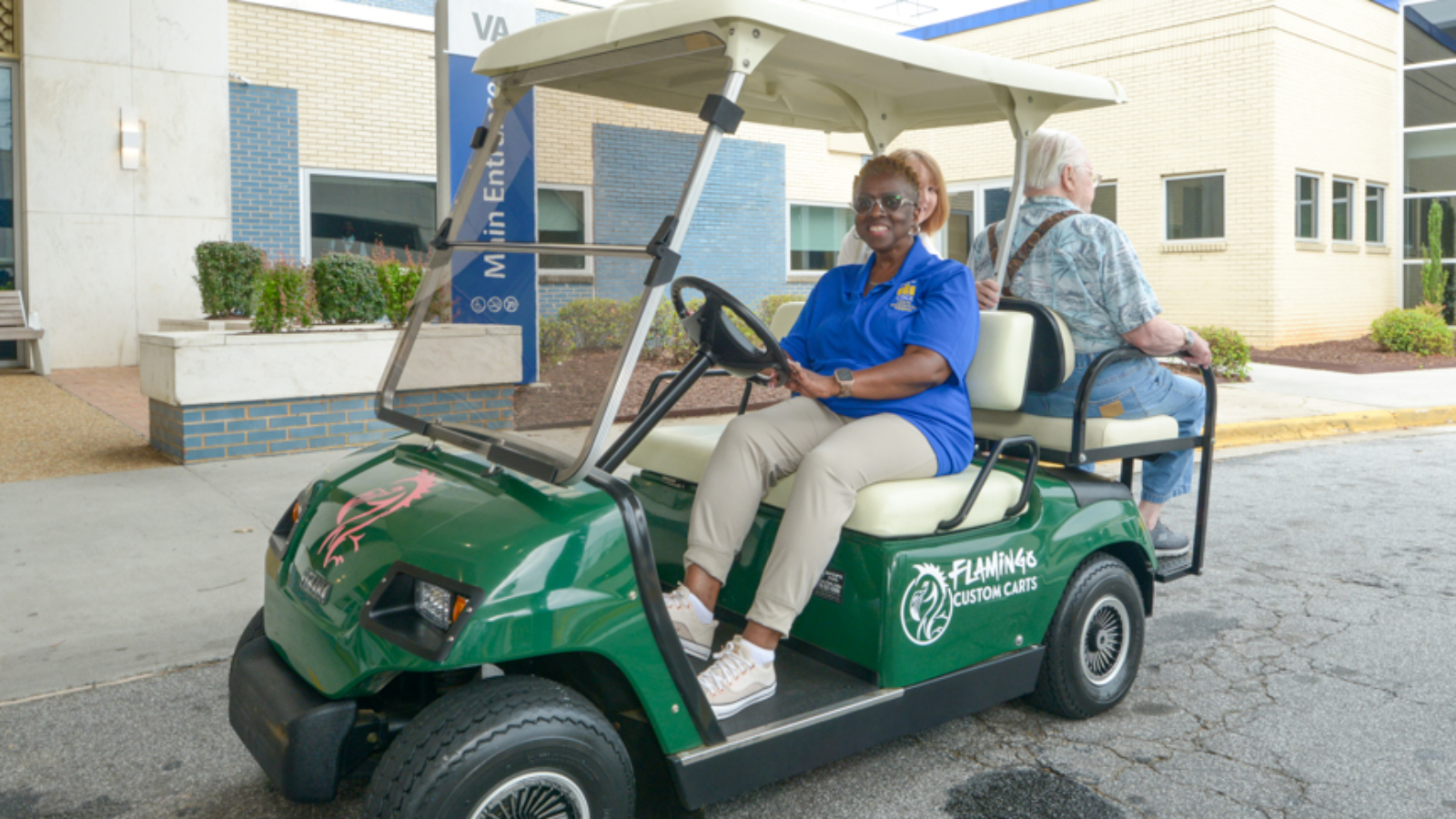 Refurbished Flamingo Custom Carts golf cart donation to Joseph Maxwell Cleland Atlanta VA Medical Center and veteran transport.